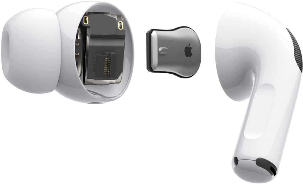 Vue éclatée des AirPods Pro d'Apple.